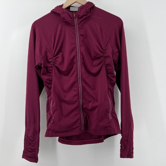 Athleta Half Mile Full Zip Hoodie Running Jacket‎ Burgundy Pockets Gym Women M - Picture 1 of 11